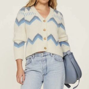 Faherty Womens Sweater Cardigan Icelyn Fair Isle Alpaca $348 Size Medium